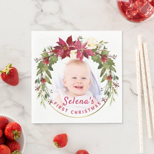 Baby's eerste kerstman Holly Wreath Photo Keepomwi Servet (Insitu)