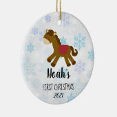 Baby's eerste kerstman Speelgoed paard Aangepast Keramisch Ornament (Rechts)