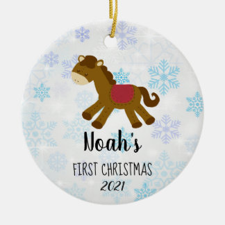 Baby's eerste kerstman Speelgoed paard Aangepast Keramisch Ornament