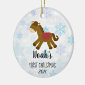 Baby's eerste kerstman Speelgoed paard Aangepast Keramisch Ornament (Links)