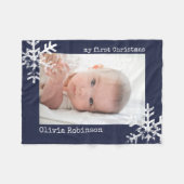 Baby's eerste kerstmarinier Blauwe foto Snowflakes Fleece Deken (Voorkant (Horizontaal))