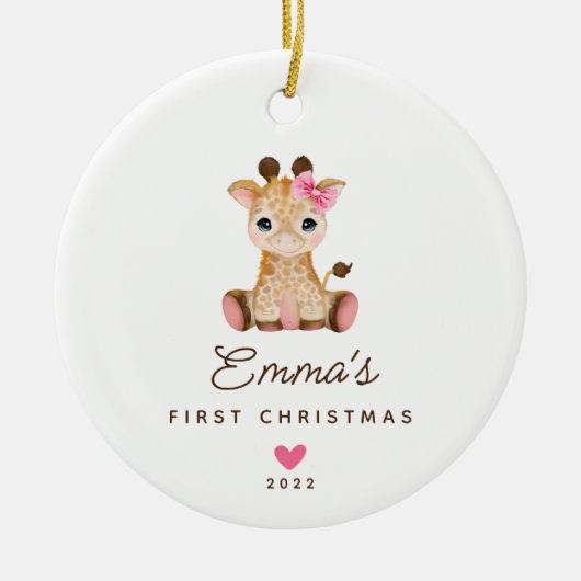 Baby's Eerste Kerstmeisje Giraffe Keramisch Ornament (Voorkant)