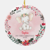 Baby's eerste kerstmeisje met naam keramisch ornament (Achterkant)