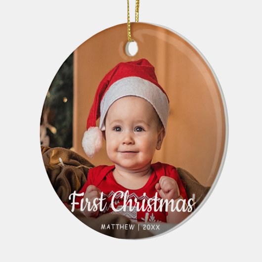 Baby's Eerste Kerstmis 1 foto Keramisch Ornament (Links)
