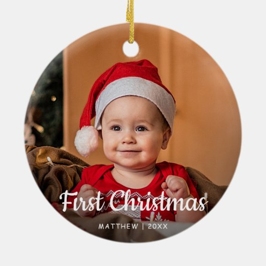 Baby's Eerste Kerstmis 1 foto Keramisch Ornament (Achterkant)