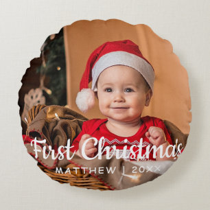 Baby's Eerste Kerstmis 1 foto Rond Kussen