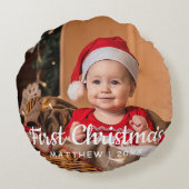 Baby's Eerste Kerstmis 1 foto Rond Kussen (Achterkant)