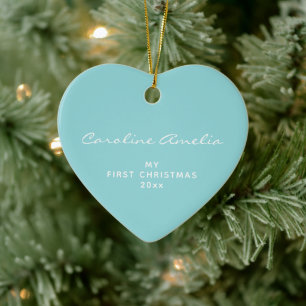 Baby's Eerste Kerstmis 2022 Gepersonaliseerd Aqua Keramisch Ornament