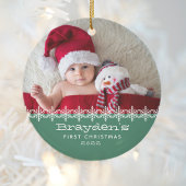 Baby's Eerste Kerstmis 2023 Foto Groen Keramisch Ornament