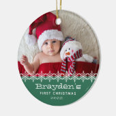 Baby's Eerste Kerstmis 2023 Foto Groen Keramisch Ornament (Links)