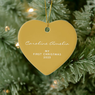Baby's Eerste Kerstmis 2024 Gepersonaliseerd Geel Keramisch Ornament