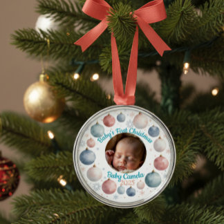 Baby's eerste kerstmis 2025 gepersonaliseerde foto metalen ornament