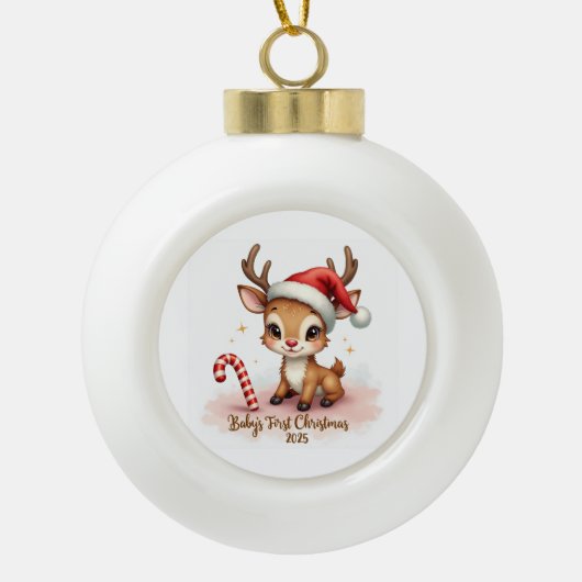 Baby's Eerste Kerstmis 2025 – Keramische Kerstbal Bal Ornament (Voorkant)