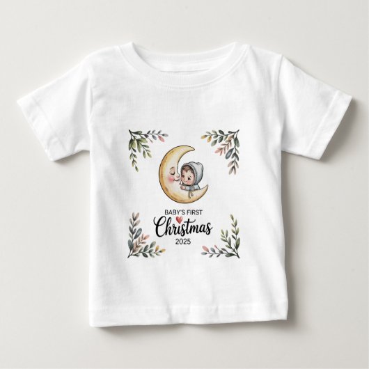 Baby's Eerste Kerstmis 2025 Vintage Maan & Baby (Voorkant)