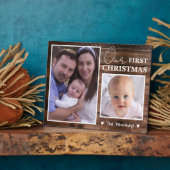 Baby's Eerste Kerstmis 2 Foto Collage Rustic Wood Fotoplaat (Zijkant)