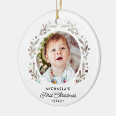Baby's Eerste Kerstmis 2-Foto Cutout Eenvoudig Keramisch Ornament (Links)