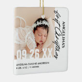 Baby's Eerste Kerstmis 2-Foto Naam & Geboortedetai Keramisch Ornament (Rechts)