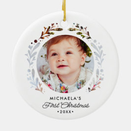 Baby's Eerste Kerstmis 2-Foto-Uitsnijding Eenvoudi Keramisch Ornament