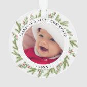 Baby's eerste Kerstmis 2 foto's Greenery Ornament (achterkant)
