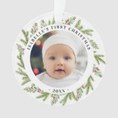 Baby's eerste Kerstmis 2 foto's Greenery Ornament (voorkant)