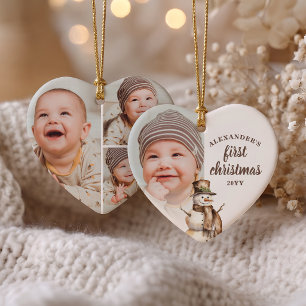 Baby's Eerste Kerstmis 4 Foto Waterverf Sneeuwman Keramisch Ornament