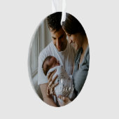 Baby's Eerste Kerstmis Aangepast 2-foto White Scri Ornament (voorkant)