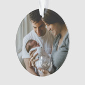 Baby's Eerste Kerstmis Aangepast 2-foto White Scri Ornament (voorkant)