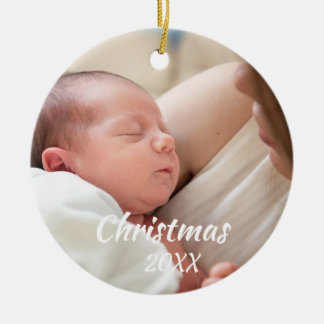 Baby's eerste kerstmis Aangepast 2-foto wit schrif Keramisch Ornament