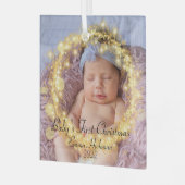 Baby's Eerste Kerstmis Aangepast Foto Gold Circle Glas Ornament (Voorkant links)