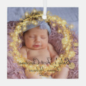 Baby's Eerste Kerstmis Aangepast Foto Gold Circle Glas Ornament (Achterkant)