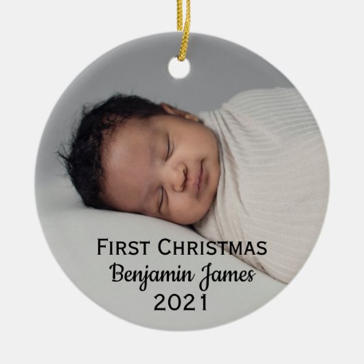 Babys Eerste Kerstmis Aangepast Modern Keramisch Ornament (Voorkant)