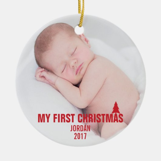 Baby's Eerste Kerstmis Aangepast Ornament Rood met (Voorkant)