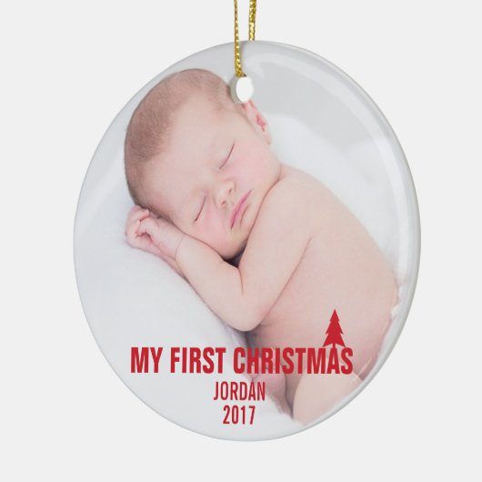 Baby's Eerste Kerstmis Aangepast Ornament Rood met (Links)