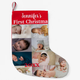 Baby's Eerste Kerstmis Aangepaste Foto Collage Naa Kleine Kerstsok