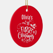 Baby's eerste Kerstmis | Aangepaste foto en naam Keramisch Ornament (Rechts)