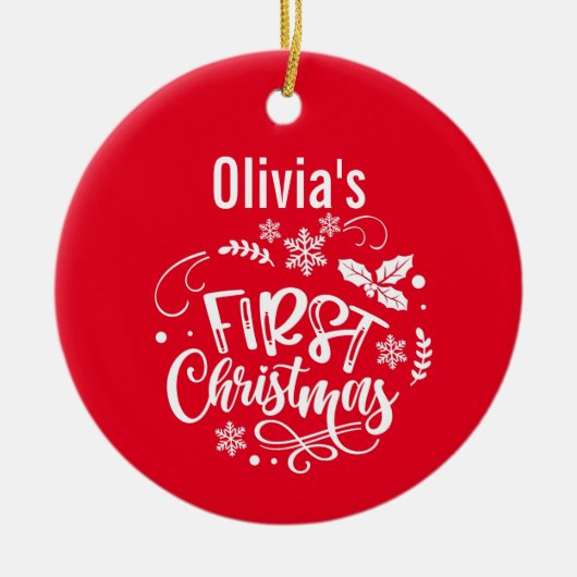 Baby's eerste Kerstmis | Aangepaste foto en naam Keramisch Ornament (Voorkant)