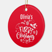 Baby's eerste Kerstmis | Aangepaste foto en naam Keramisch Ornament (Links)