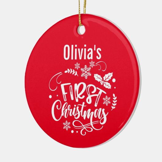 Baby's eerste Kerstmis | Aangepaste foto en naam Keramisch Ornament (Links)