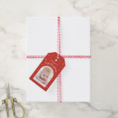 Baby's eerste kerstmis aangepaste foto feestelijke cadeaulabel (Met Touw)