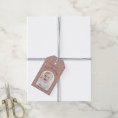 Baby's eerste kerstmis aangepaste foto oude roze b cadeaulabel (Met Touw)