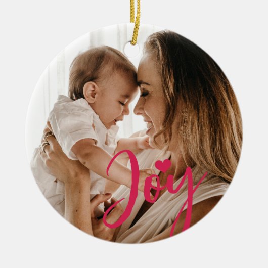 Baby's Eerste Kerstmis aangepaste foto roze vreugd Keramisch Ornament (Voorkant)