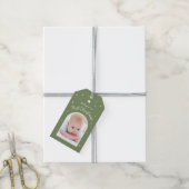 Baby's eerste kerstmis aangepaste foto salie groen cadeaulabel (Met Touw)