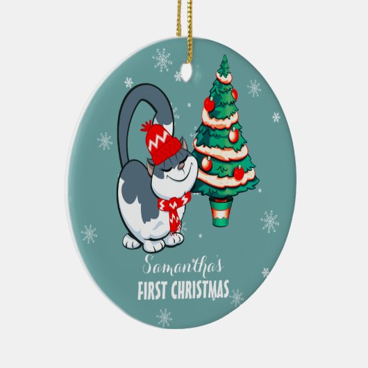 Baby's eerste Kerstmis. Aangepaste kerst Keramisch Ornament (Rechts)