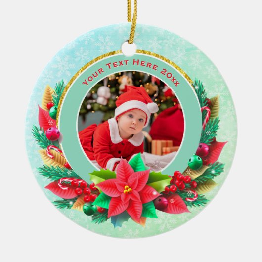 Baby's Eerste Kerstmis Aangepaste Naam Foto Aanden Keramisch Ornament (Voorkant)