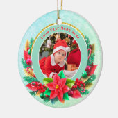Baby's Eerste Kerstmis Aangepaste Naam Foto Aanden Keramisch Ornament (Links)