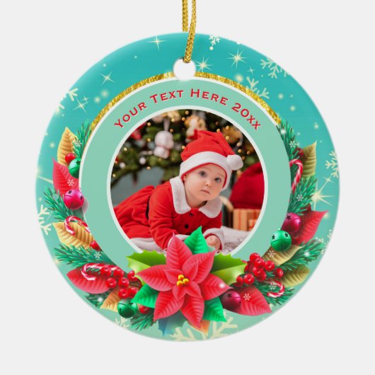 Baby's Eerste Kerstmis Aangepaste Naam Foto Aanden Keramisch Ornament (Voorkant)