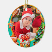 Baby's Eerste Kerstmis Aangepaste Naam Foto Aanden Keramisch Ornament (Links)