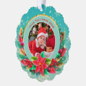 Baby's Eerste Kerstmis Aangepaste Naam Foto Aanden Ornament Kaart (Links)