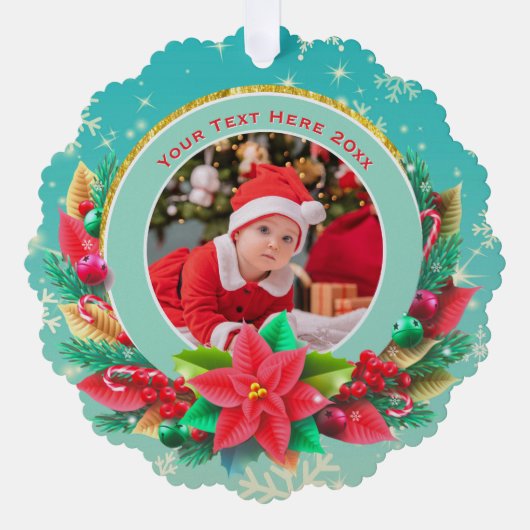Baby's Eerste Kerstmis Aangepaste Naam Foto Aanden Ornament Kaart (Voorkant)