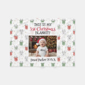 Baby's Eerste Kerstmis Aangepaste Naam Foto Rendie Fleece Deken (Voorkant (Horizontaal))